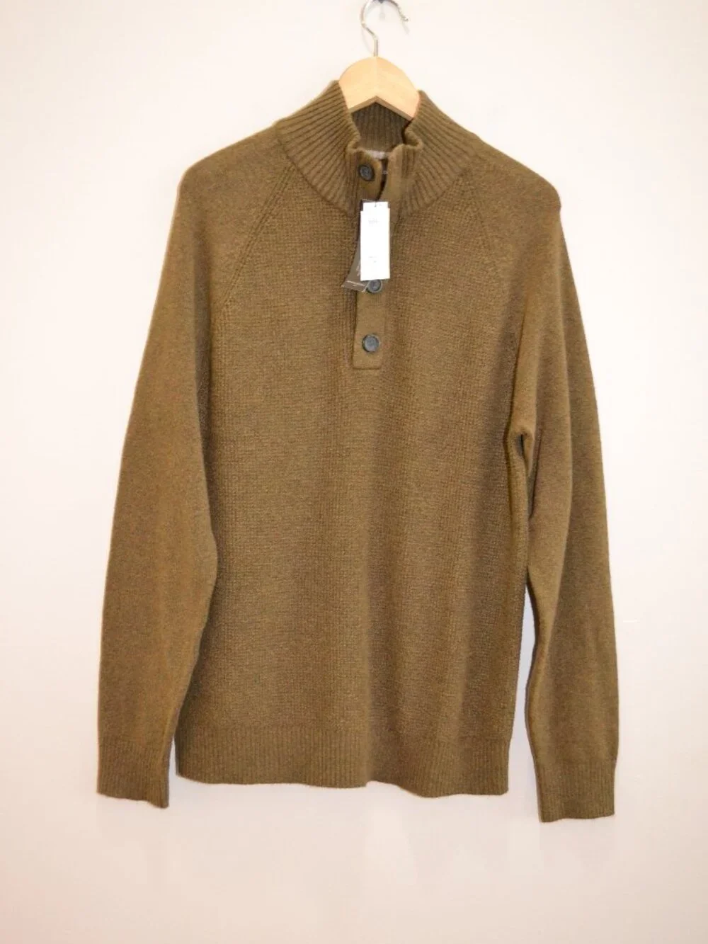 Banana Republic New Heathered Olive green Button Mock neck Men's L sweater